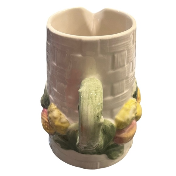 Vintage Italian Majolica Basketweave Pitcher Dimensional Fruit Signed - Picture 2 of 9